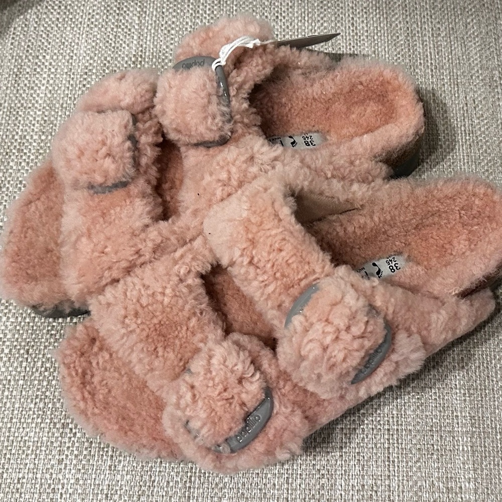 Cozy Pink Birkenstock / Papillio Fuzzy Sandals